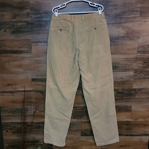 Vtg Eddie Bauer Corduroy Trousers 35x34 Pleated Tan Cotton Preppy Y2K - Picture 2 of 8